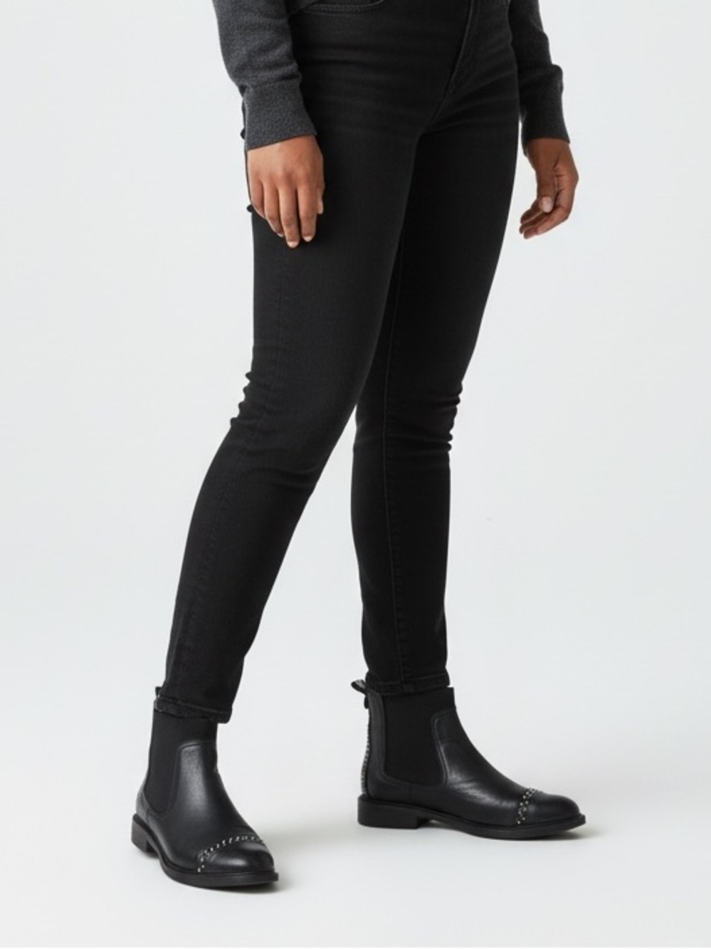 Massimo Dutti Black Studded Chelsea Ankle Boots 40